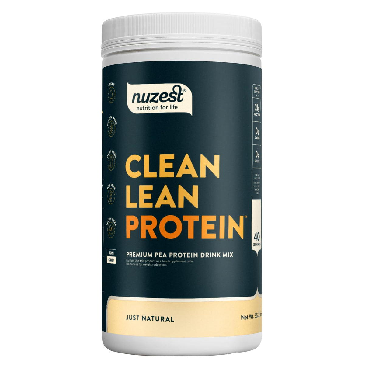 Nuzest pea protein powder unflavored container ideal for vegan shakes and smoothies.