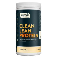 Nuzest pea protein powder unflavored container ideal for vegan shakes and smoothies.