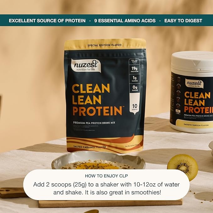 Nuzest pea protein shake in glass illustrating convenient nutrition