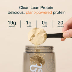 Nuzest salted caramel pea protein label close-up highlighting clean ingredients