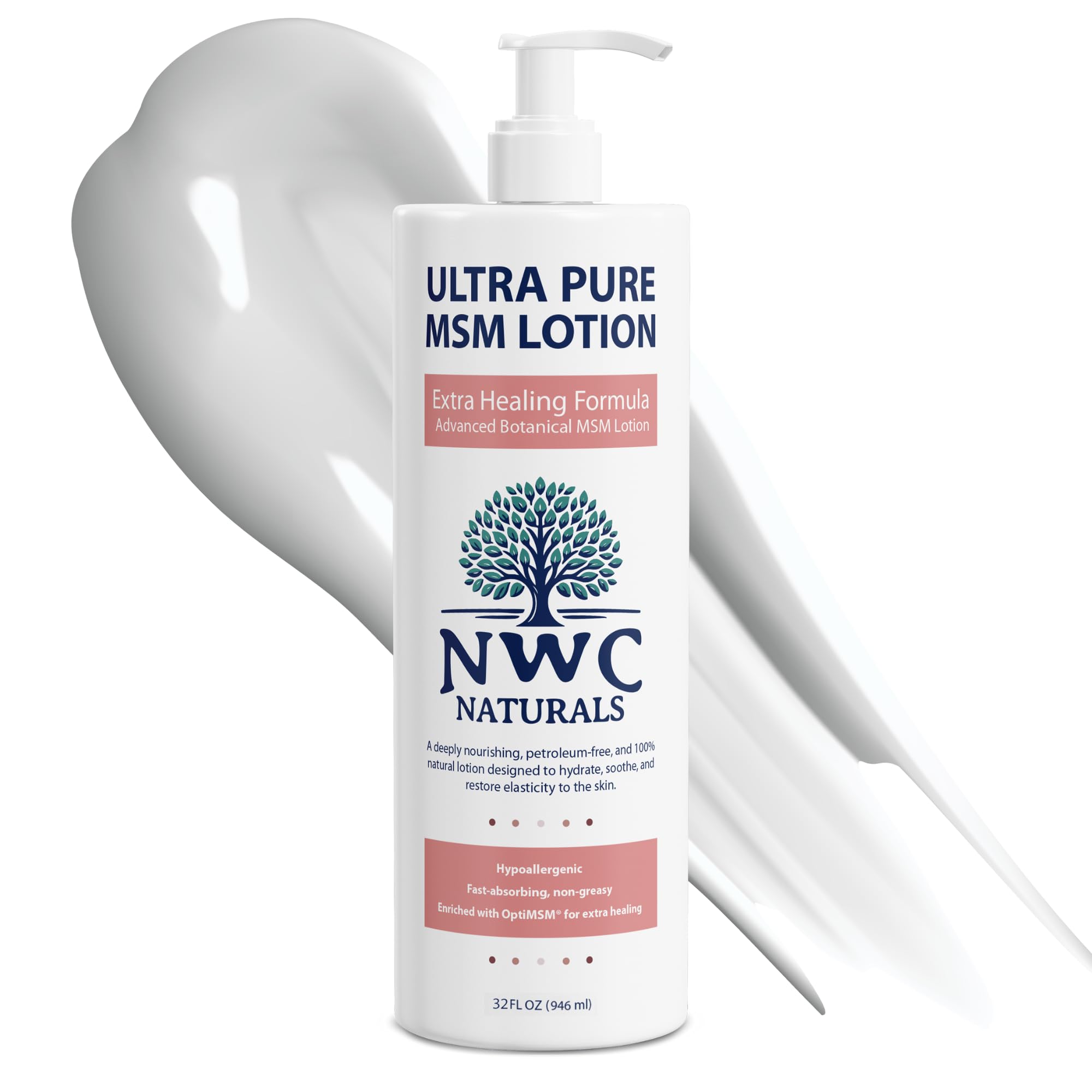 NWC Naturals Ultra-Pure MSM Lotion bottle showing natural hydration for daily care.