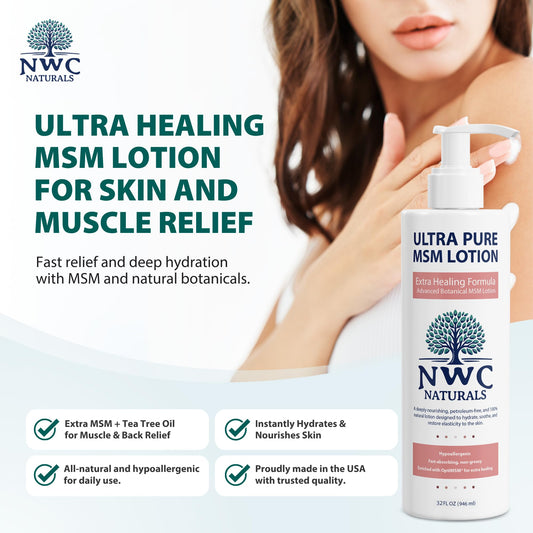 NWC Naturals MSM Lotion pump for quick, non-greasy application after workouts.