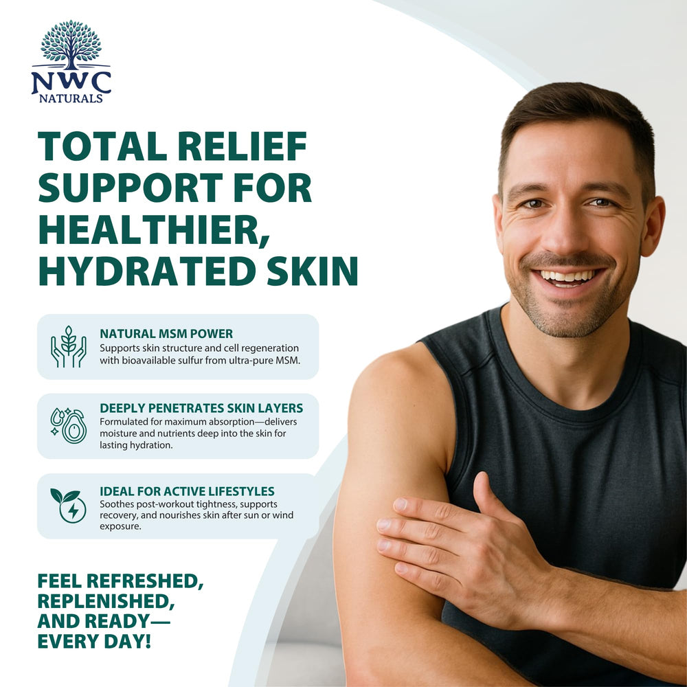 NWC Naturals MSM Lotion texture appears lightweight and fast-absorbing for daily use.