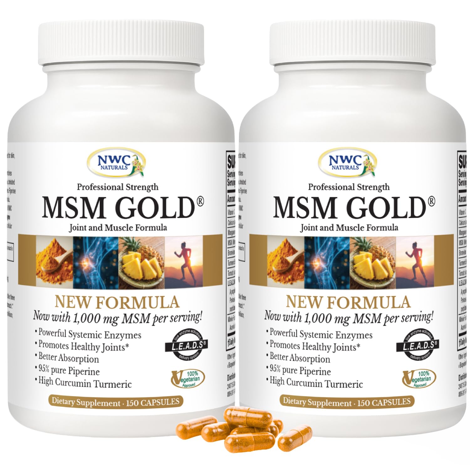 NWC Naturals MSM Gold bottle with 150 capsules for systemic enzyme support.