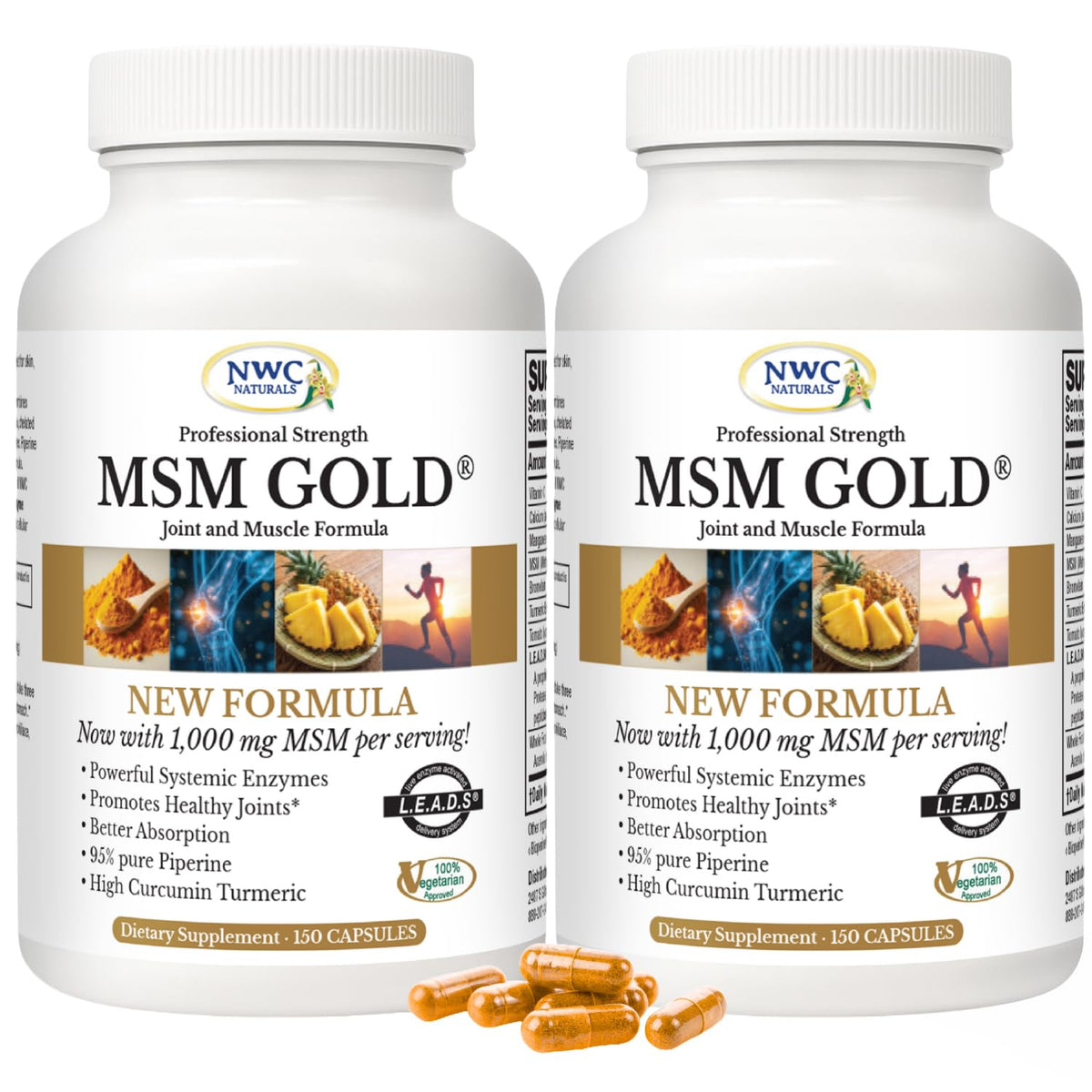 NWC Naturals MSM Gold bottle with 150 capsules for systemic enzyme support.