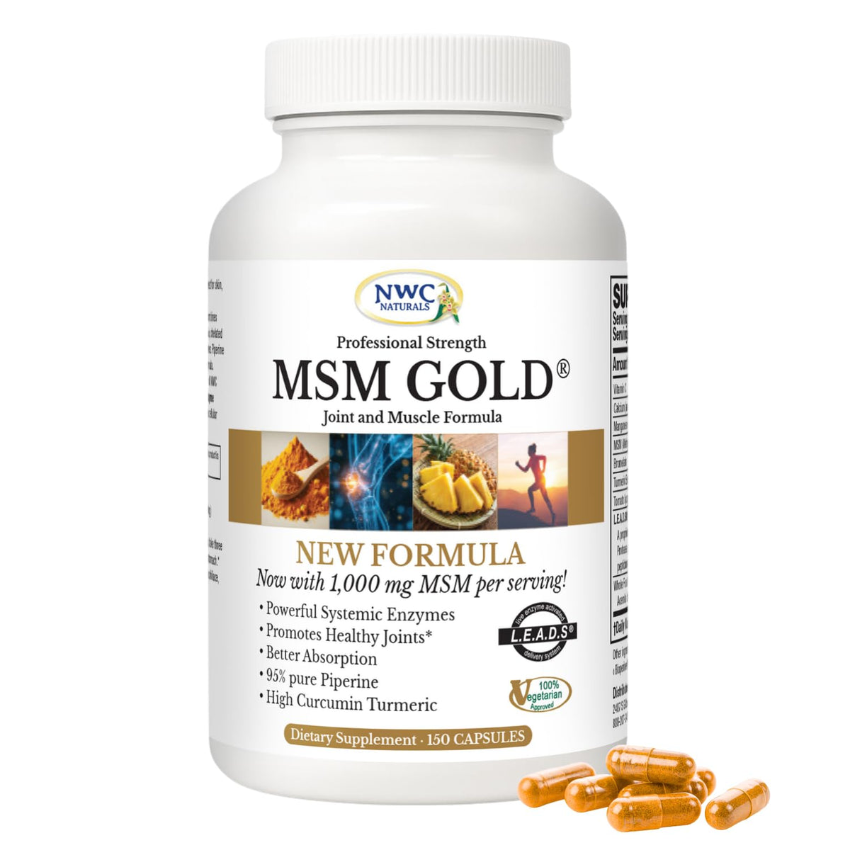 NWC Naturals MSM Gold bottle front view highlights joint support formula.