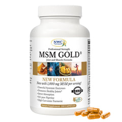 NWC Naturals MSM Gold bottle front view highlights joint support formula.