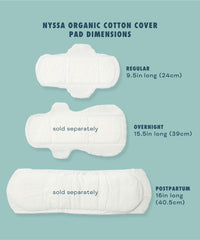 Nyssa individually wrapped pad in reusable pouch for on-the-go convenience.