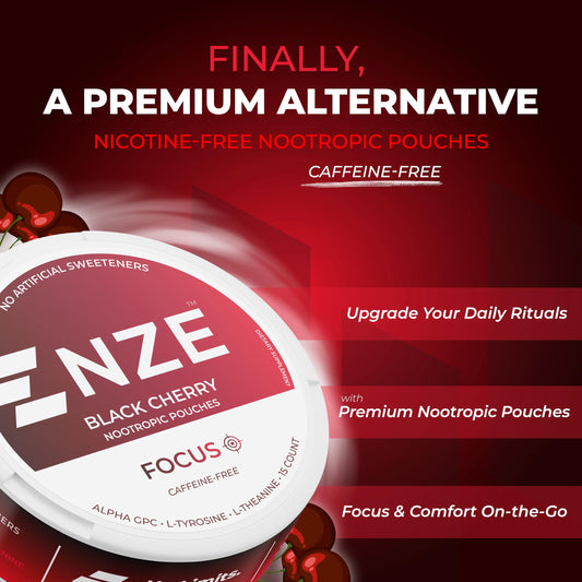 NZE black cherry can side view highlighting convenient daily mental clarity