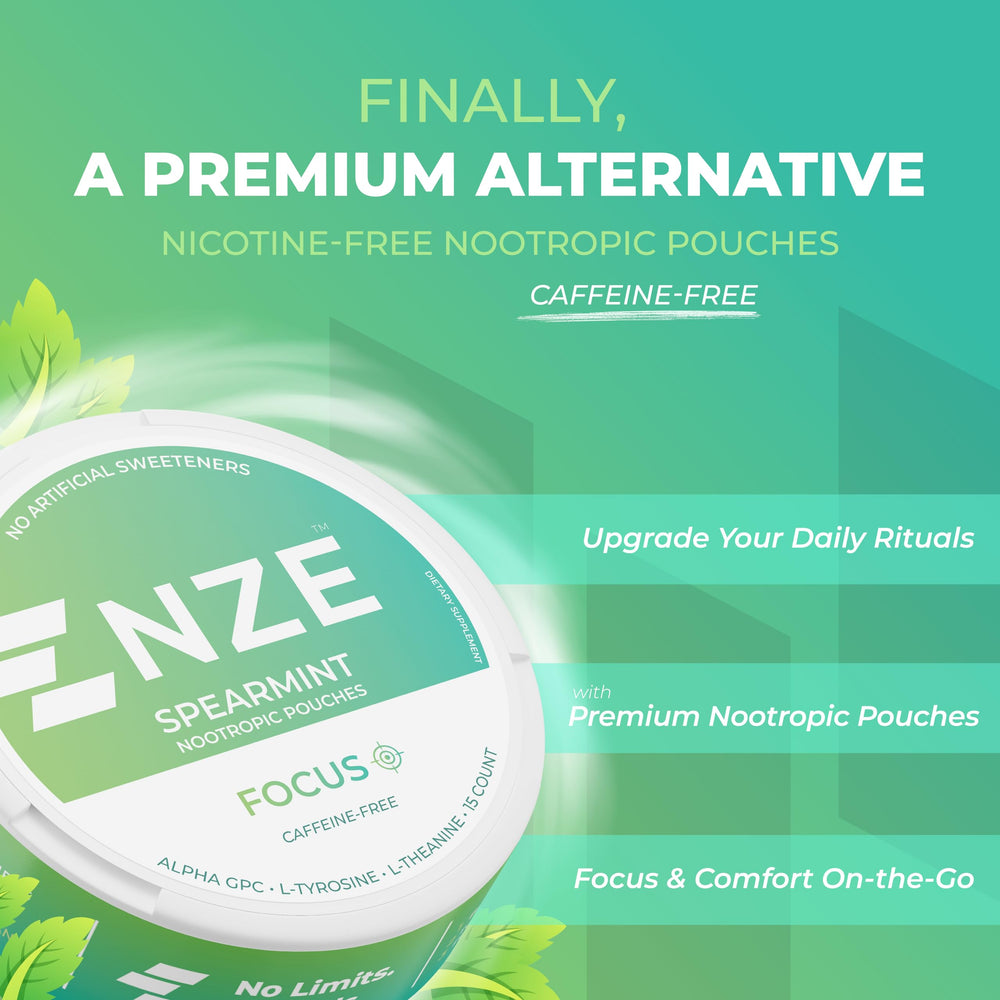 NZE spearmint pouch close-up showing packaging details.