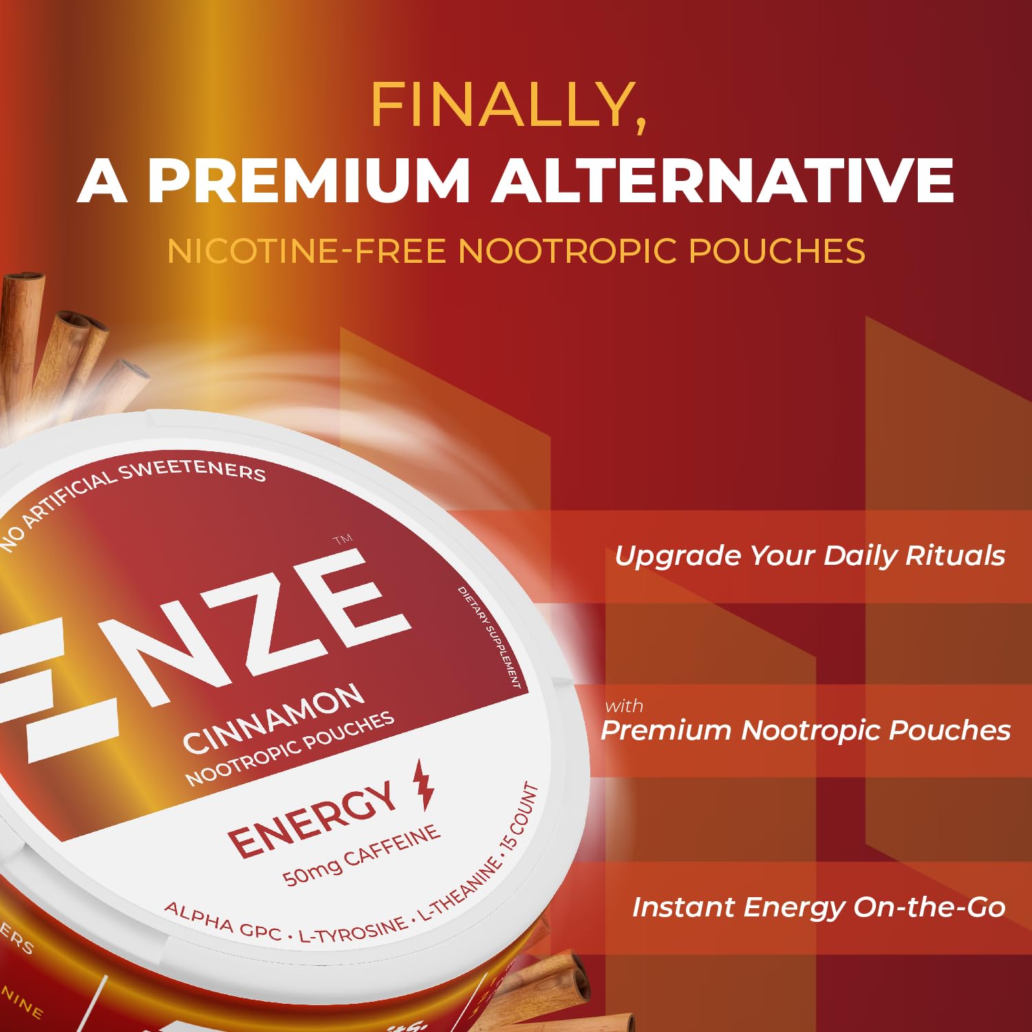 NZE Cinnamon can back shows a sugar-free energy option with natural sweeteners