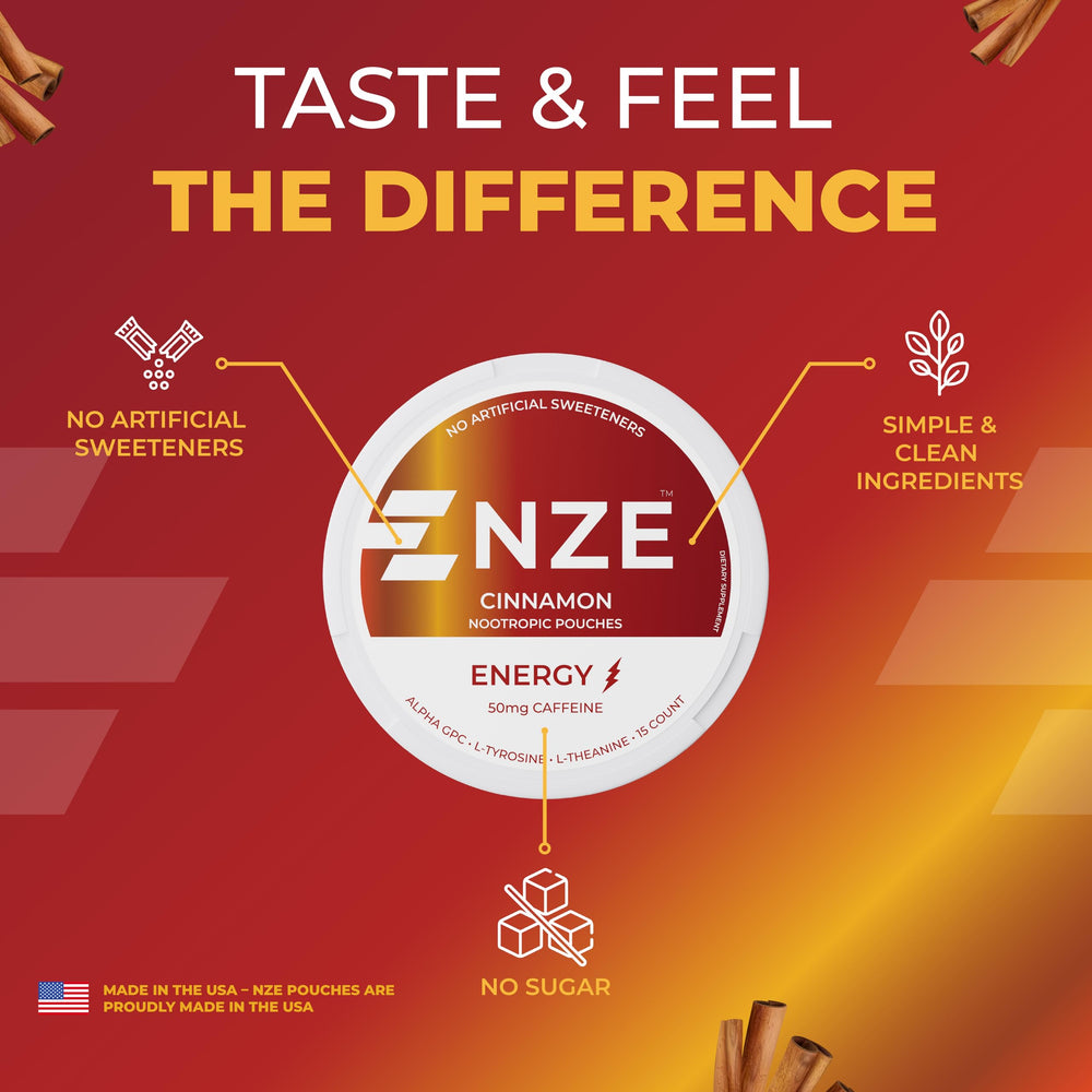 NZE Cinnamon pouch freshness seal shown to underscore product integrity