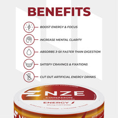 NZE Caffeine Nootropic Pouches Cinnamon label highlights Alpha GPC and L-Tyrosine