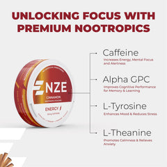NZE Cinnamon pouch open reveals 50mg caffeine and no sugar