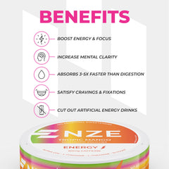 NZE Caffeine Nootropic Pouches Tropic Mango dispensed pouch demonstrates quick absorption for a fast boost.