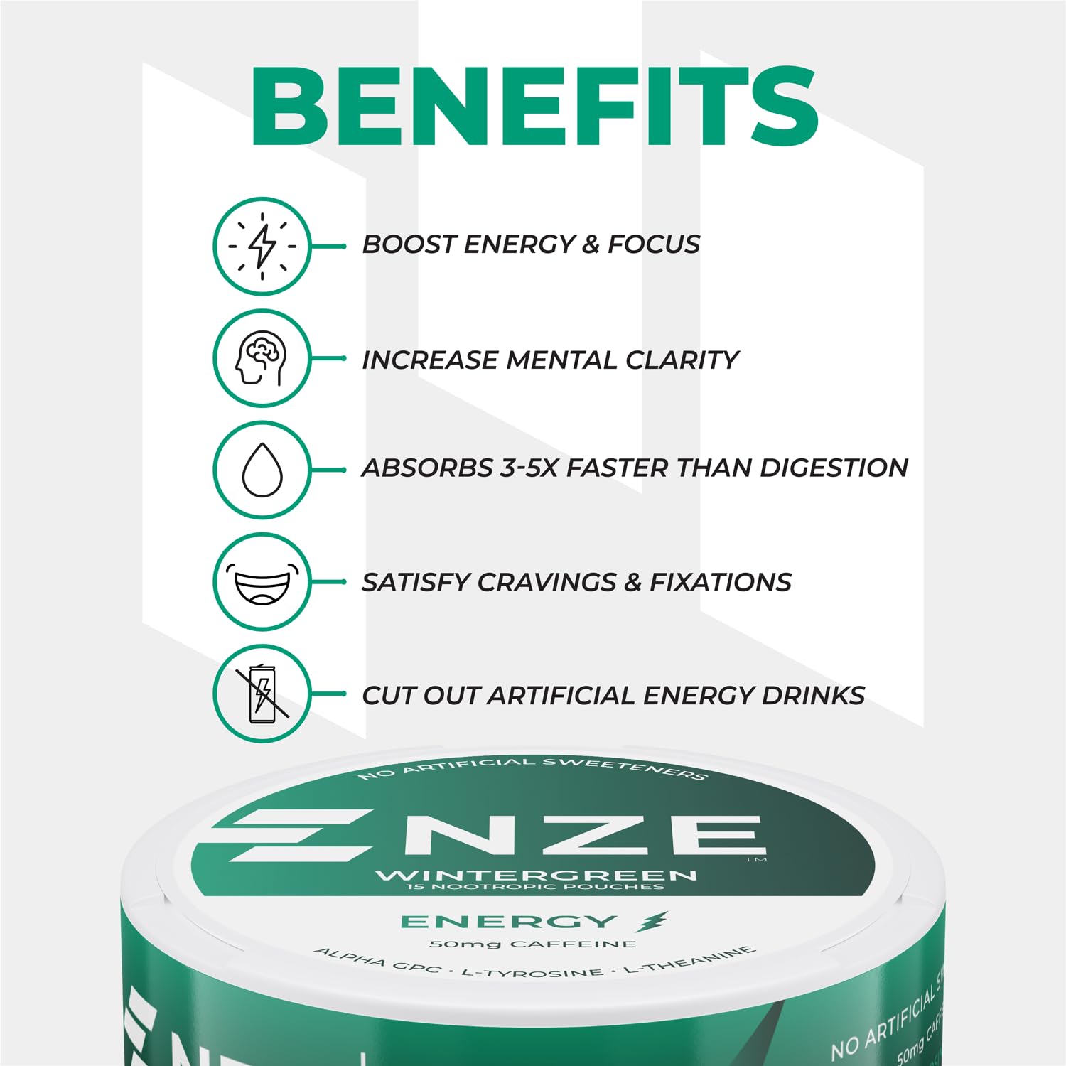 NZE Wintergreen foil packaging on display at shelf