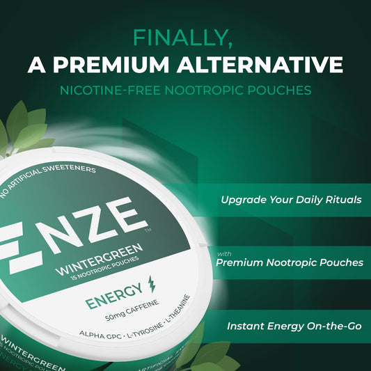NZE Wintergreen label details highlighting no artificial sweeteners and ingredients
