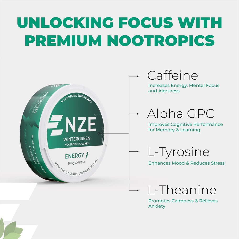 Single NZE pouch held up for on-the-go energy and mental clarity