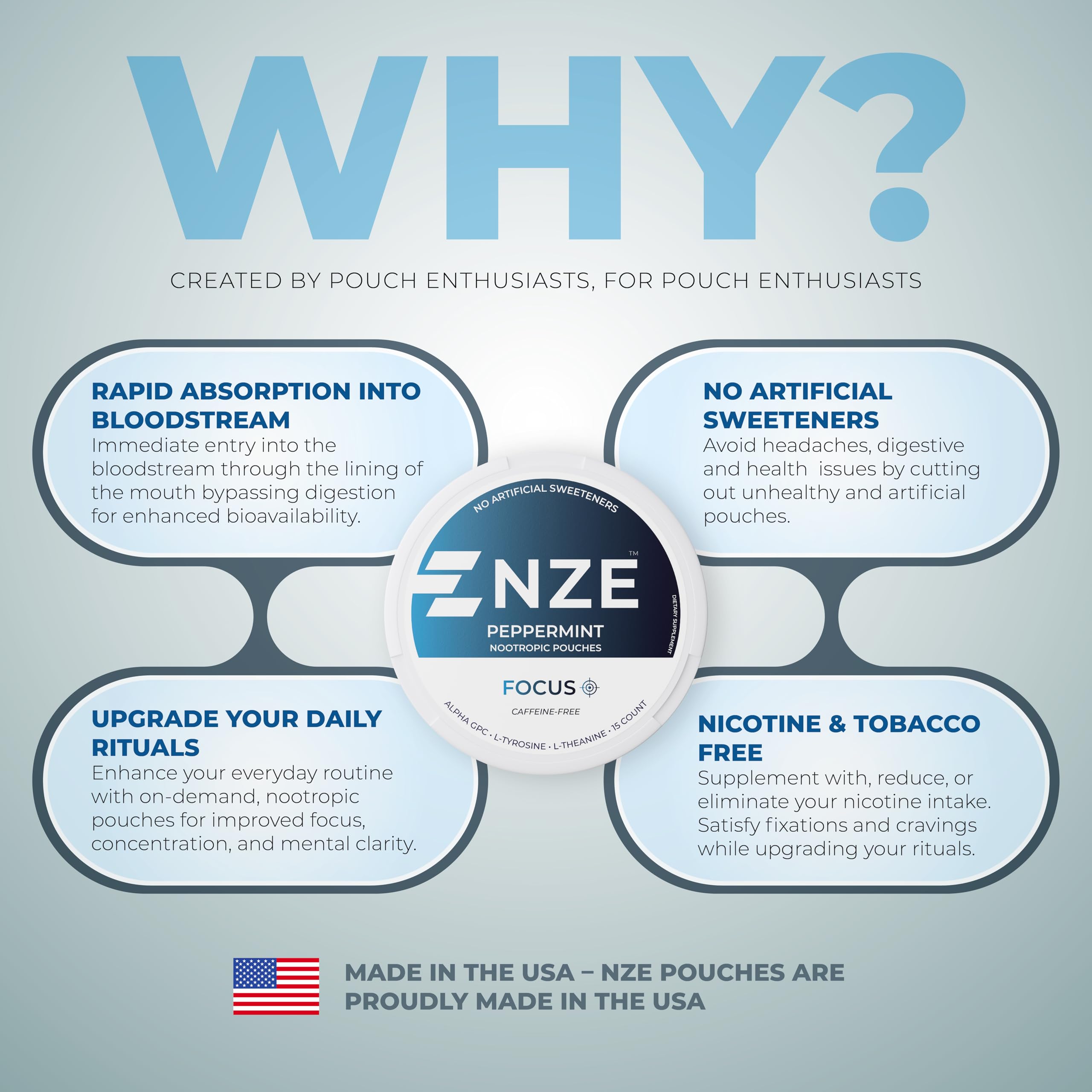 NZE Focus made in USA badge visible indicating quality standards