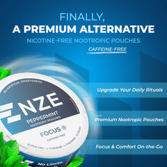 NZE Focus peppermint can back highlights no sugar or artificial sweeteners