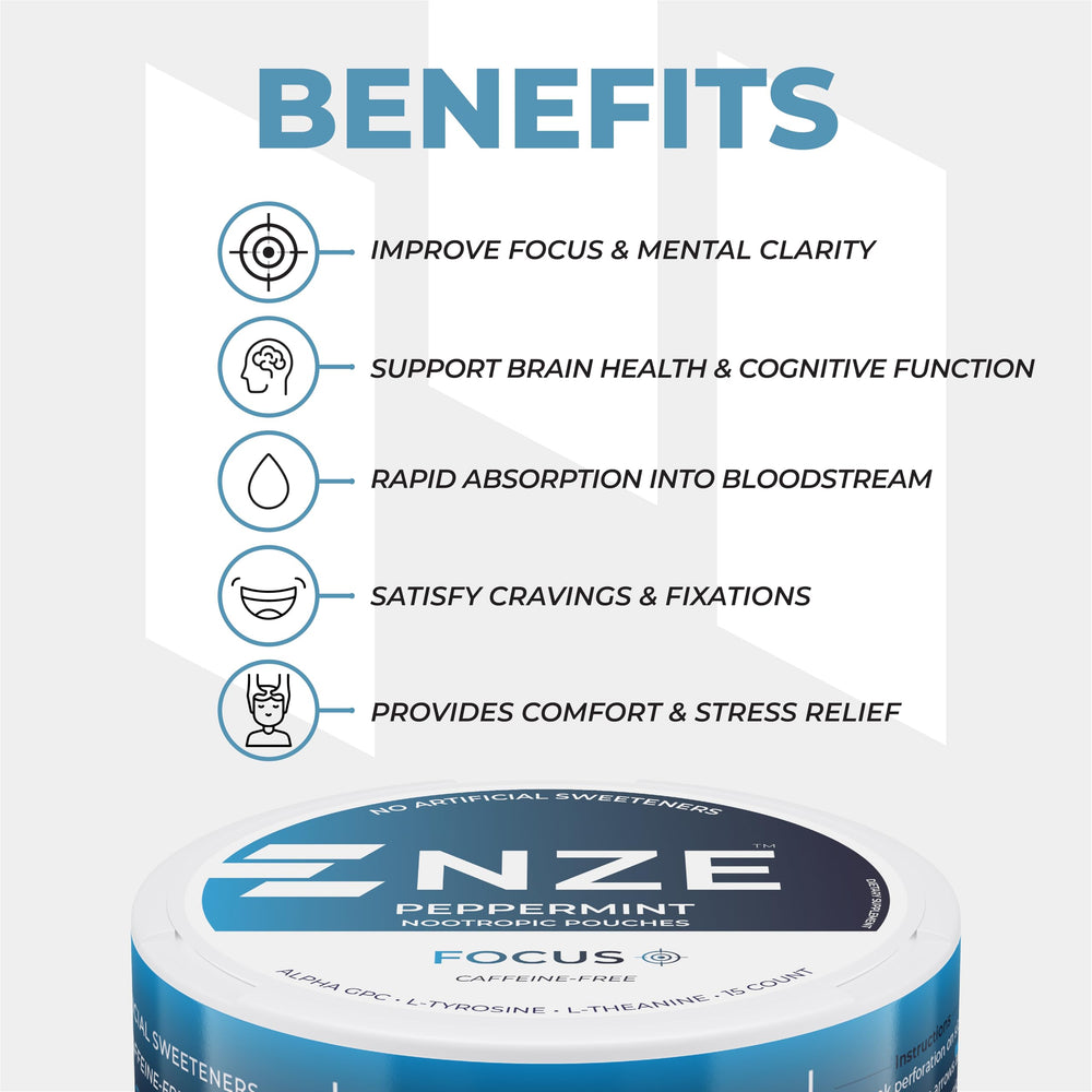 NZE Focus peppermint pouch close-up shows premium texture