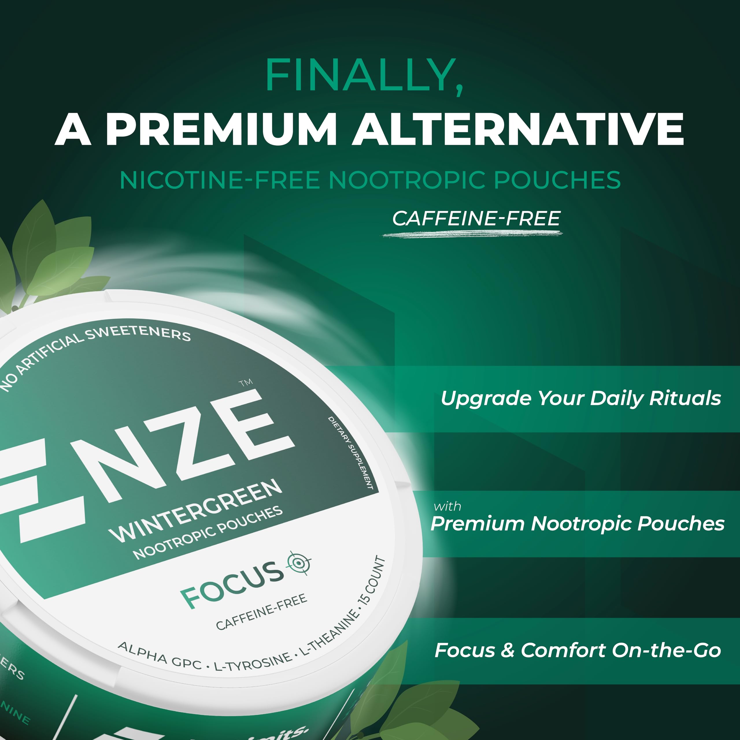 NZE Focus pouches USA-made banner emphasizing premium ingredients and quality standards.