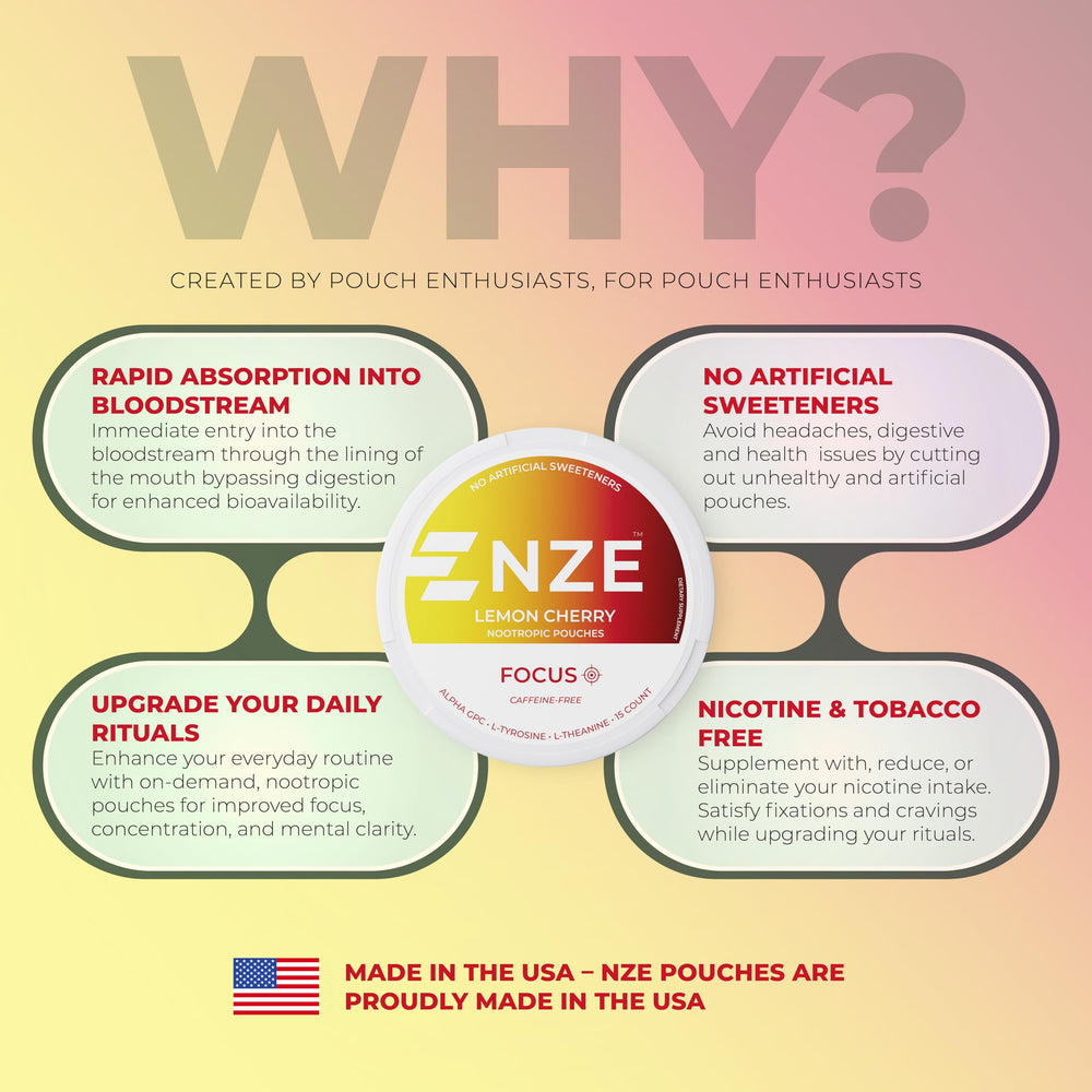 NZE logo on packaging reinforces USA-made quality and premium ingredients.
