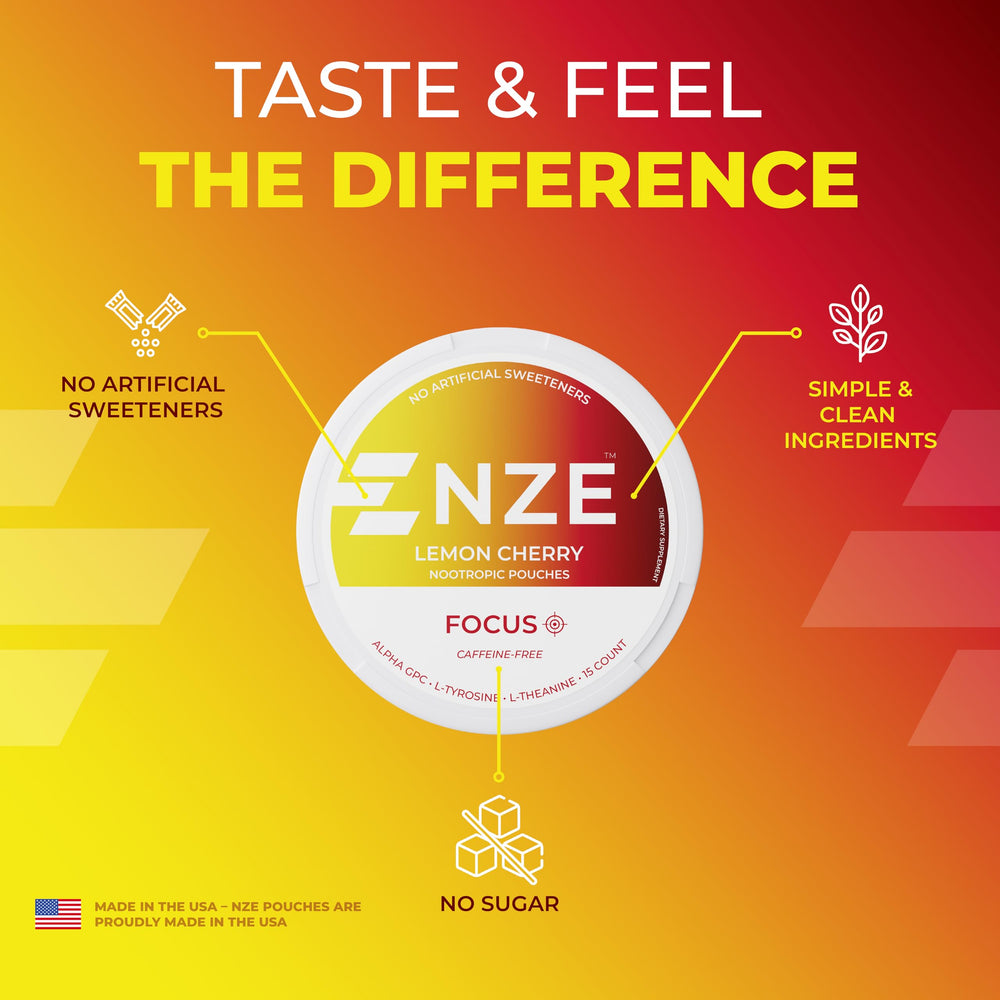 NZE lemon cherry pouch dissolves in mouth for smooth delivery.