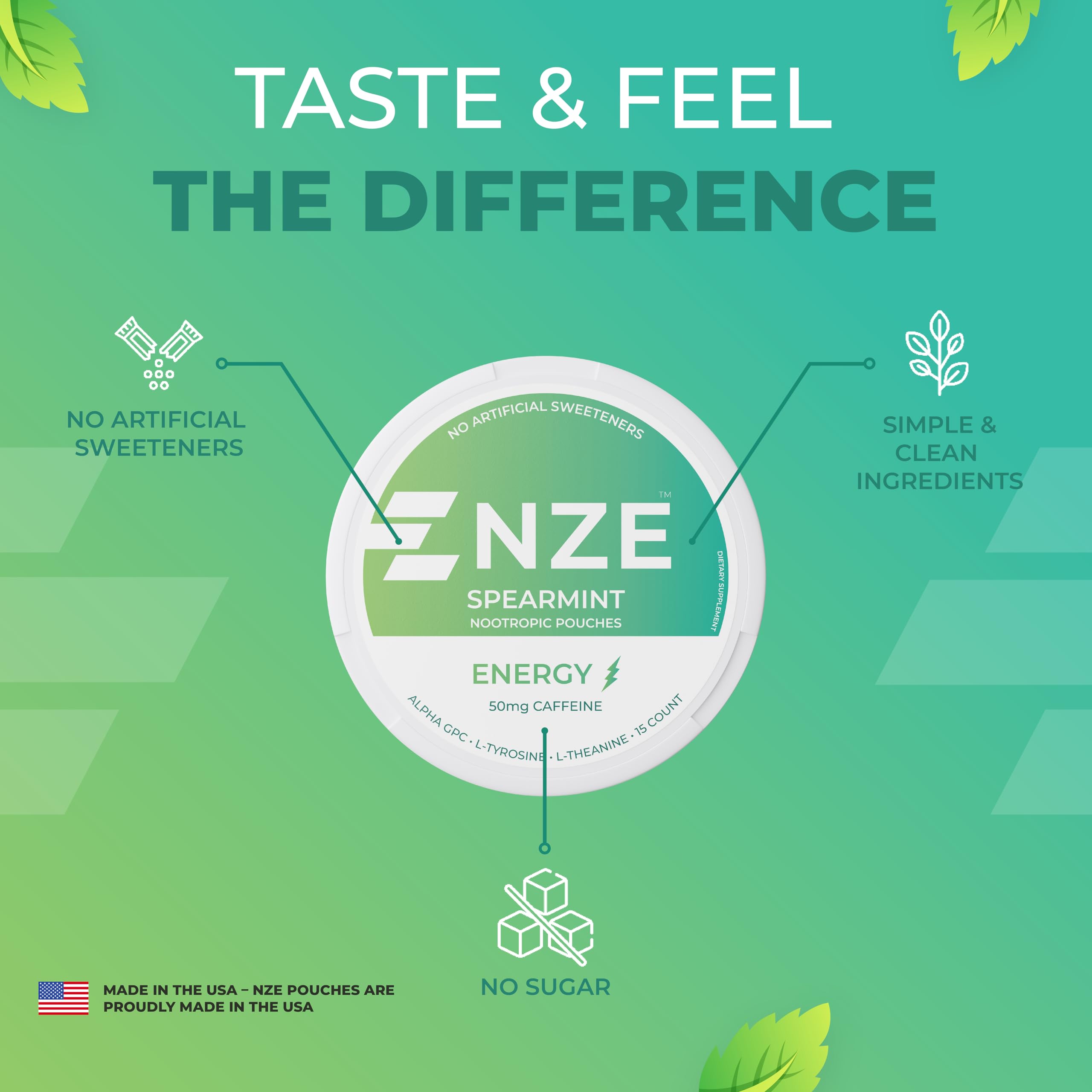 NZE Spearmint pouch open reveals clean, convenient delivery.