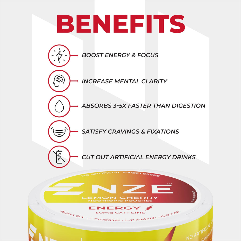 NZE Lemon Cherry pouch highlights natural sugar free sweeteners