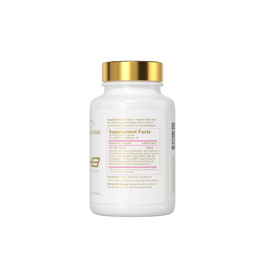 NZT-48 Premium Brain Booster for Her capsules closeup signaling clear mental energy.