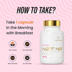 NZT-48 Premium Brain Booster for Her woman at desk concentrating during work.