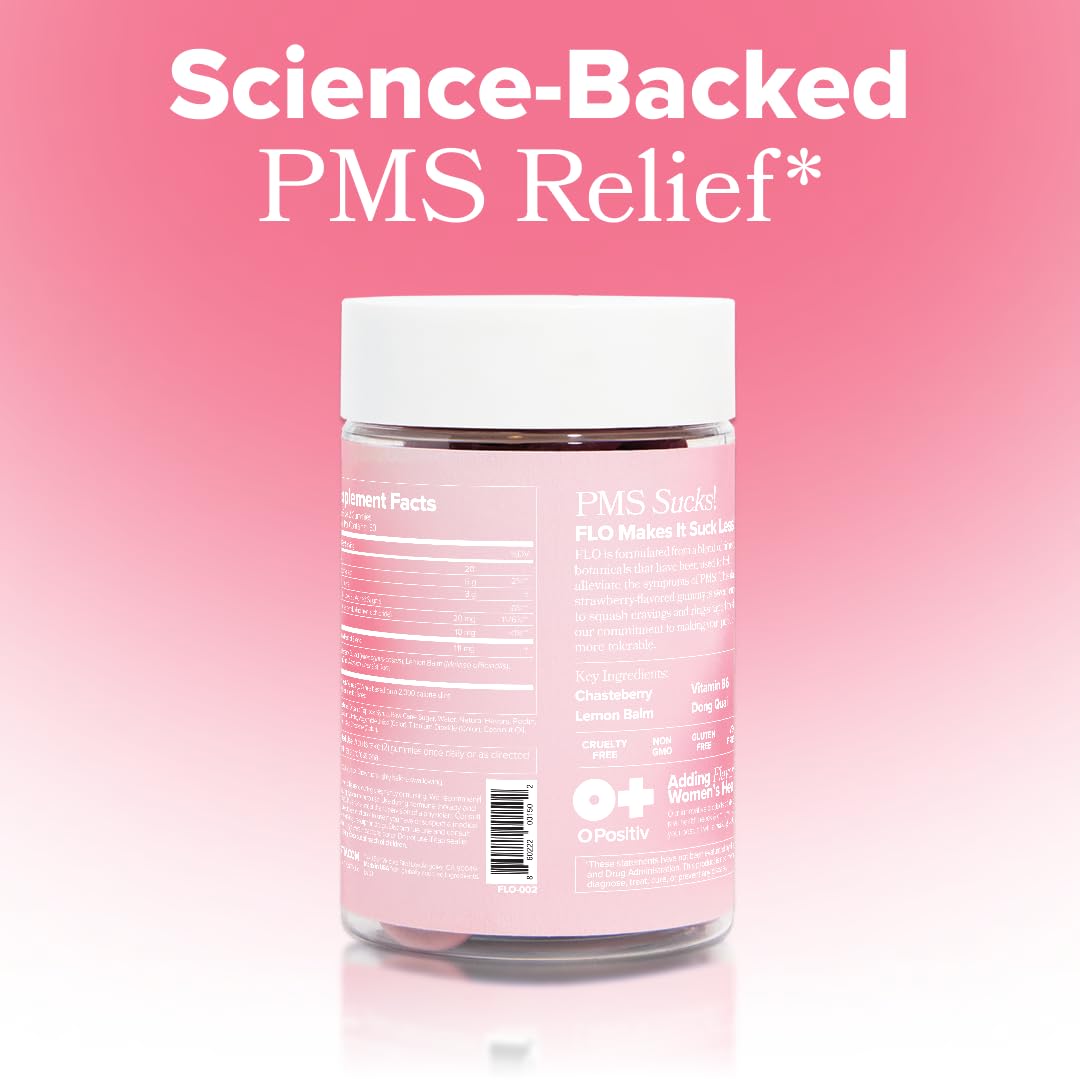 O Positiv FLO PMS branding on packaging communicates proactive wellness support.