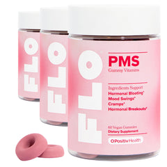 O Positiv FLO PMS Gummies bottle front for convenient daily relief.