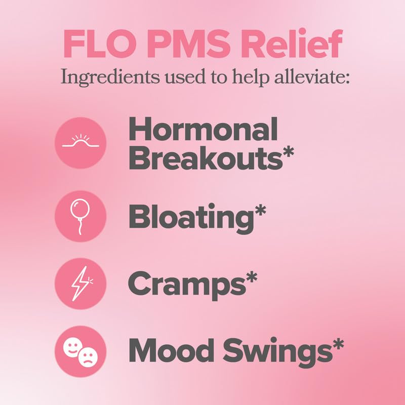 Closeup of FLO PMS Relief capsules for daily use