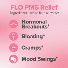 Closeup of FLO PMS Relief capsules for daily use