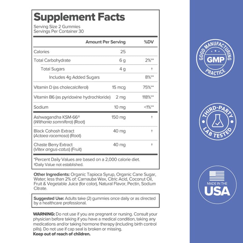 O Positiv MENO gummies list Ashwagandha and vitamins on label.