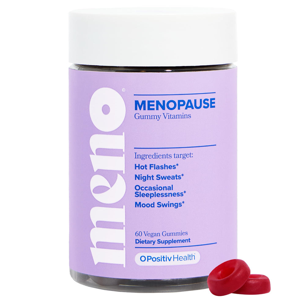 O Positiv MENO gummies bottle for menopause support and convenient daily use.