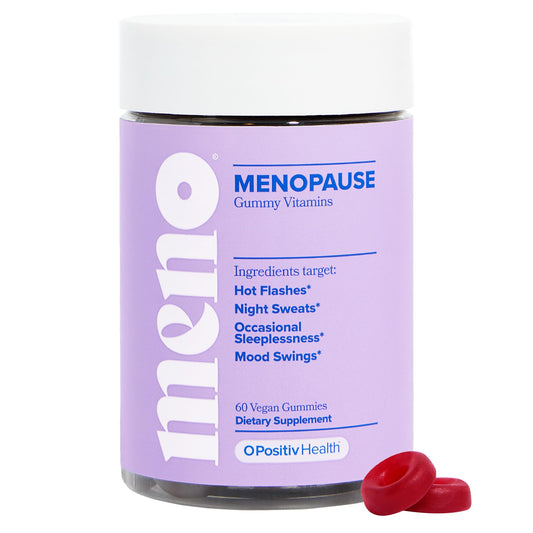 O Positiv MENO gummies bottle for menopause support and convenient daily use.