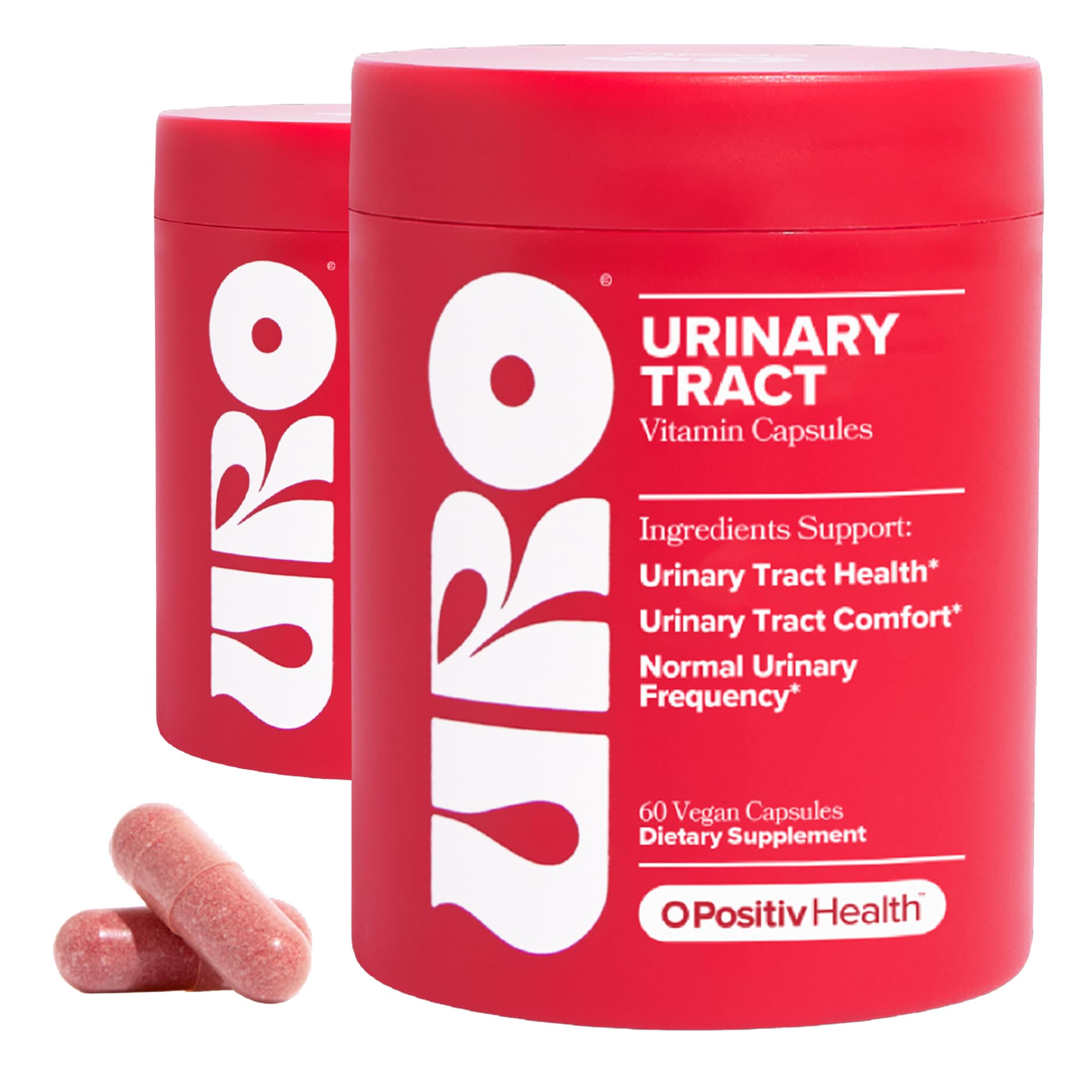 O Positiv URO capsules bottle close-up supports daily urinary tract health.