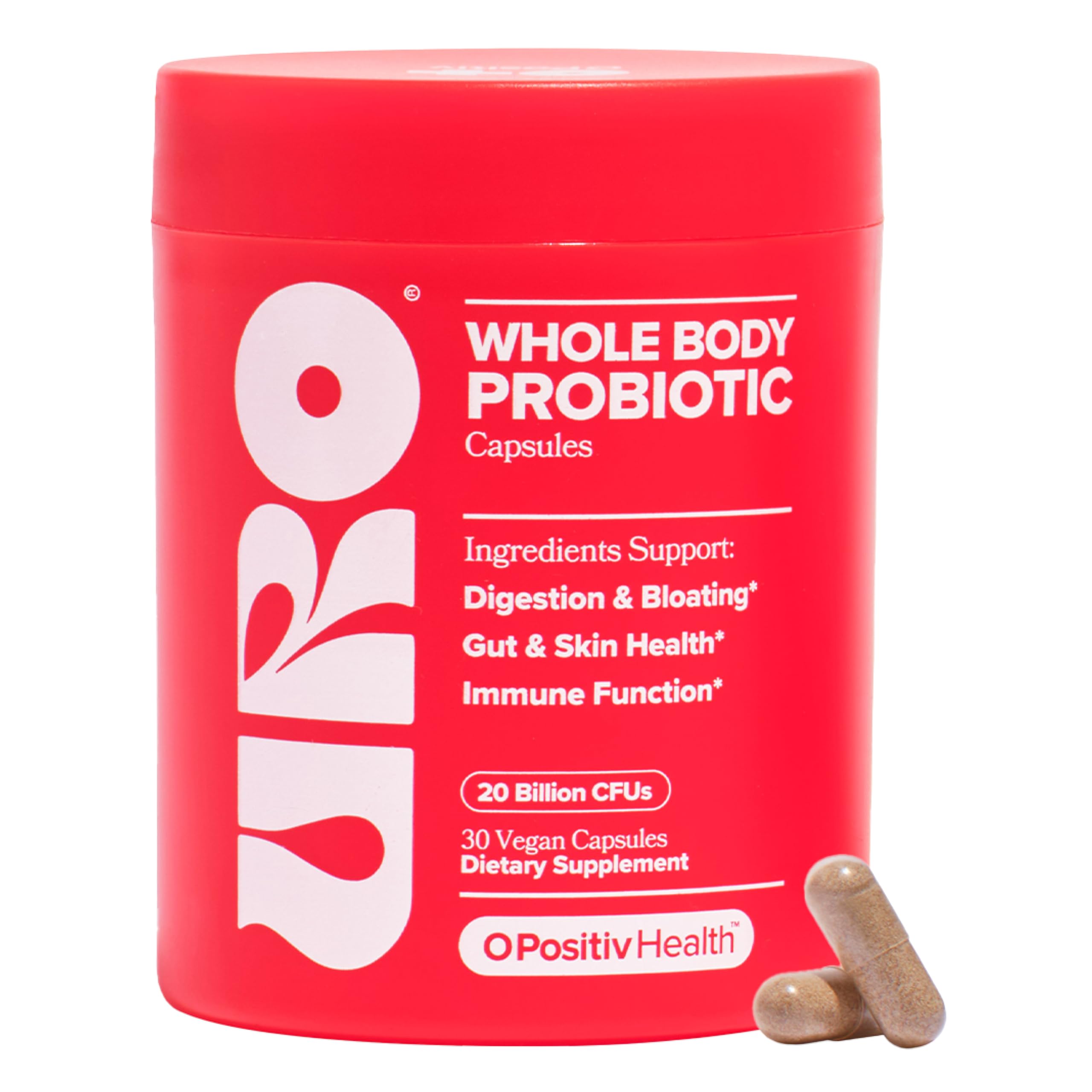 O Positiv URO bottle pour shows time-release capsules designed to support vaginal and gut balance.