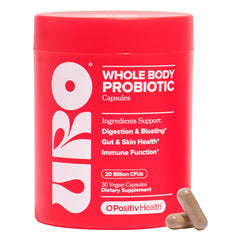 O Positiv URO bottle pour shows time-release capsules designed to support vaginal and gut balance.