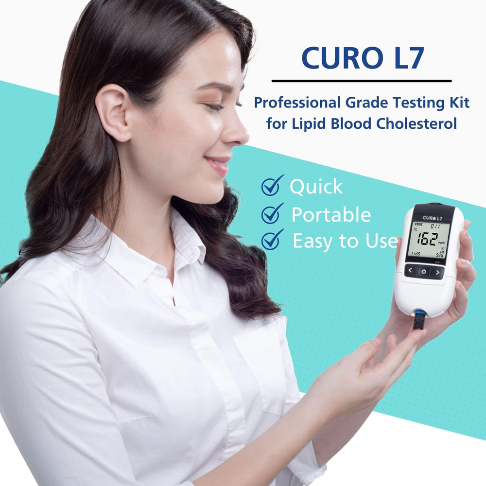O2 LIFECARE CURO L7 digital display showing quick lipid results at a glance.