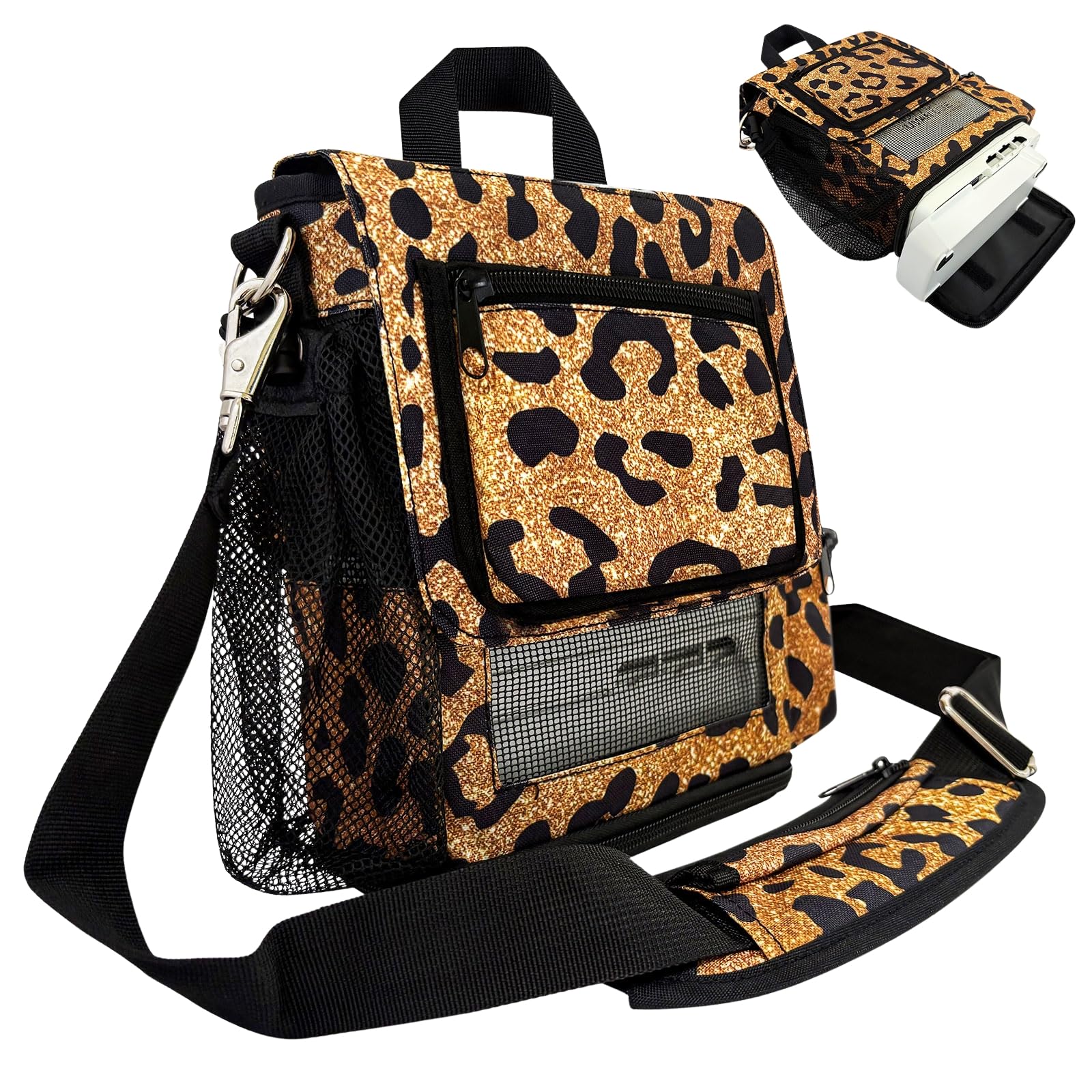 O2TOTES leopard print crossbody bag keeps your Inogen One G5 accessible on the go.