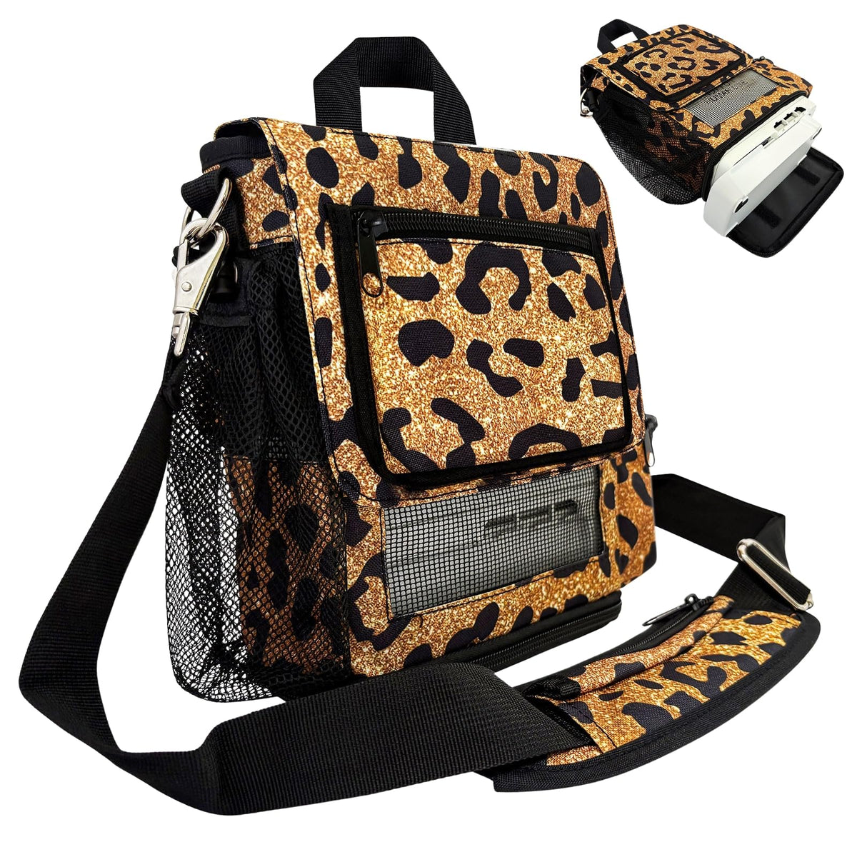 O2TOTES leopard print crossbody bag keeps your Inogen One G5 accessible on the go.