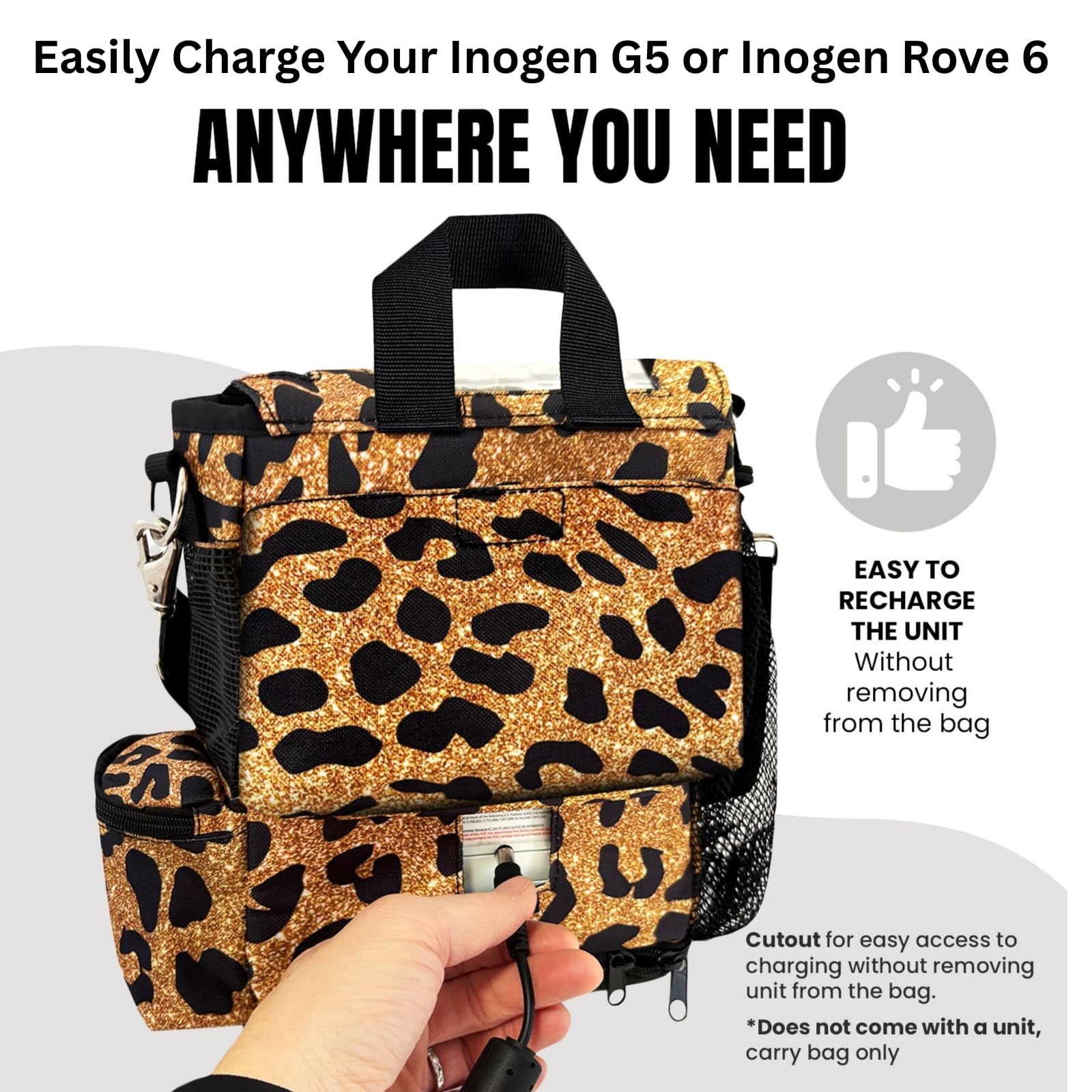 O2TOTES leopard-print custom-fit interior supports airflow and easy control access.