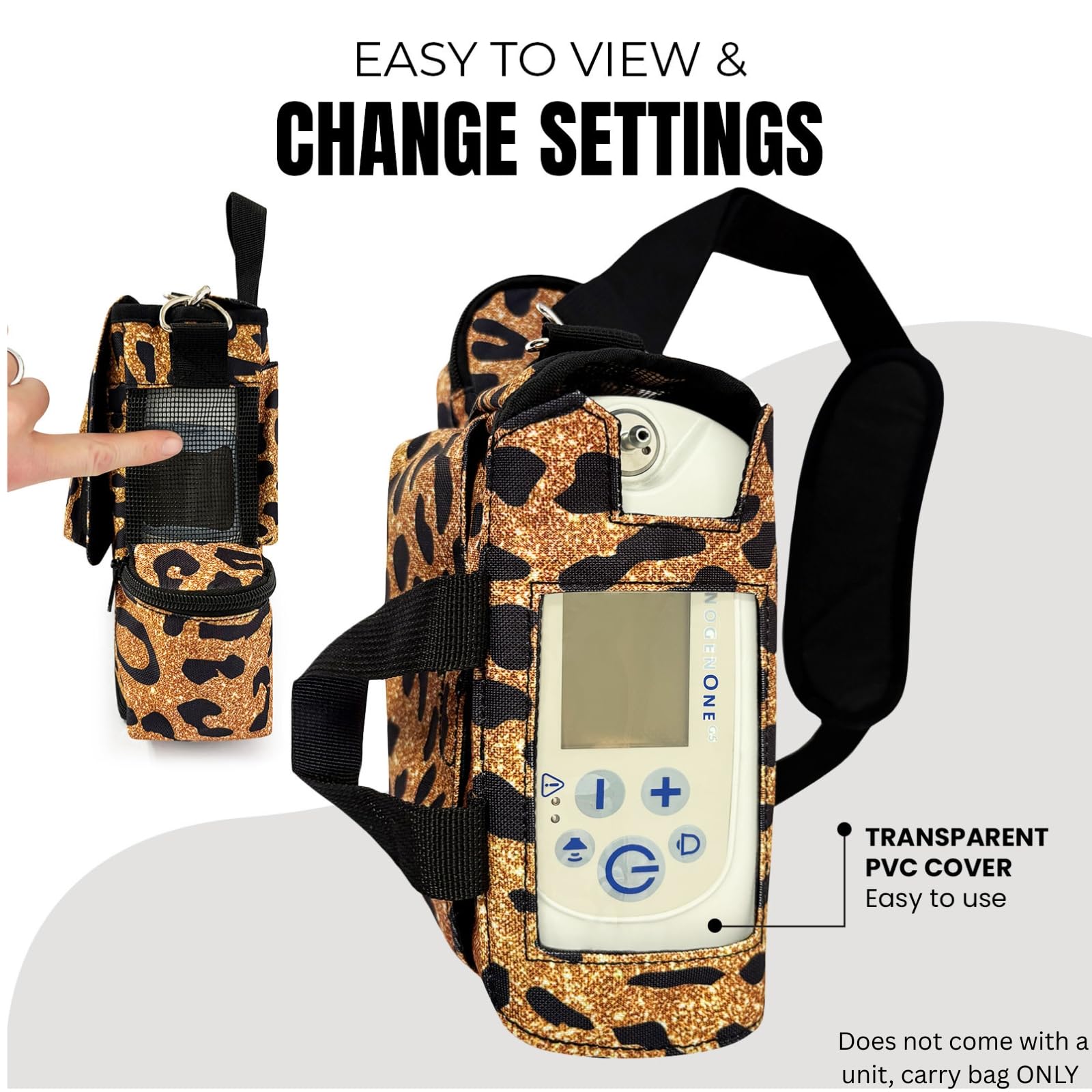 O2TOTES leopard print detail adds personality to your carry solution.