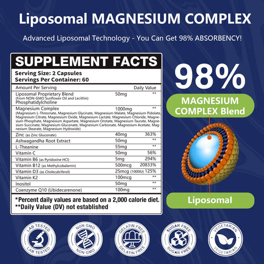 Oakevlp 29-in-1 capsules close-up highlights versatile magnesium blend.