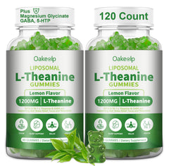 Oakevlp liposomal L-Theanine gummies bottle promoting daily relaxation.