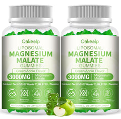Oakevlp magnesium malate gummies jar boosts energy and calm.